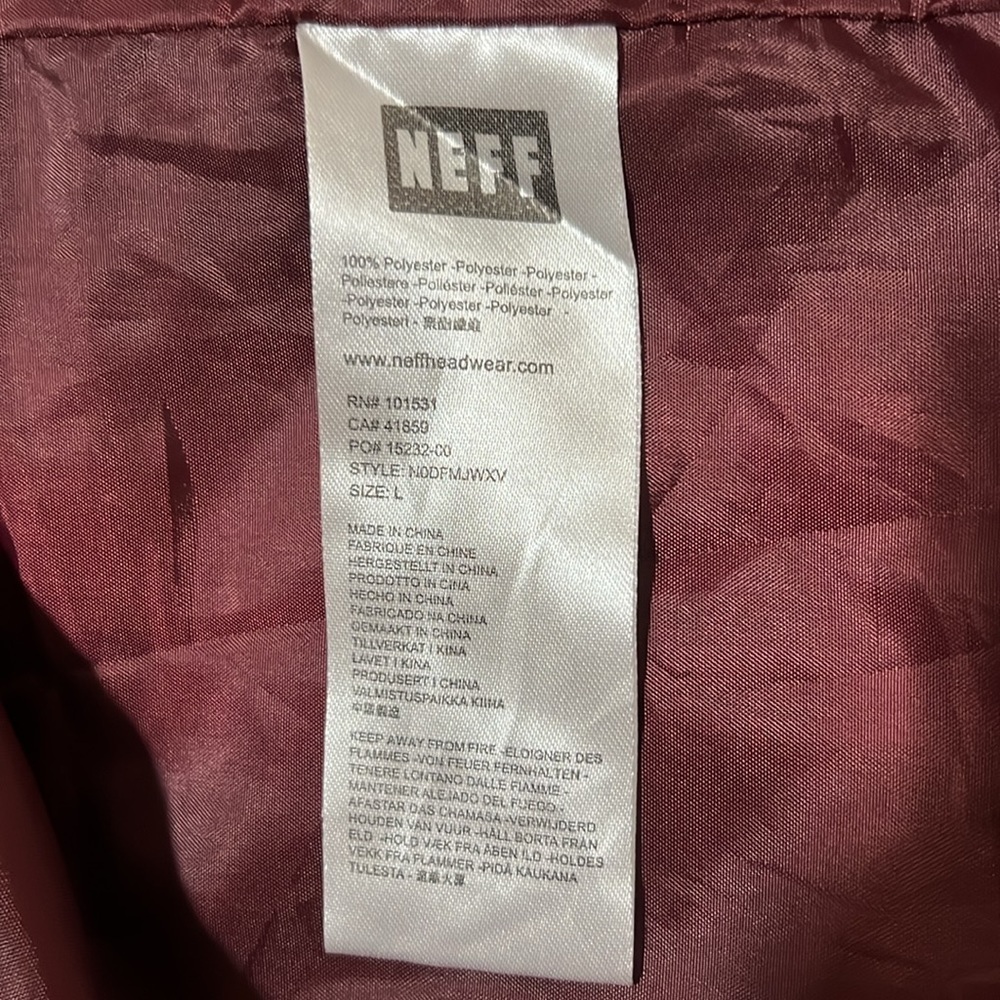 Neff Jacket Burgundy Snap Floral Windbreaker Skater Long Sleeve Men’s Size L - Picture 7 of 7